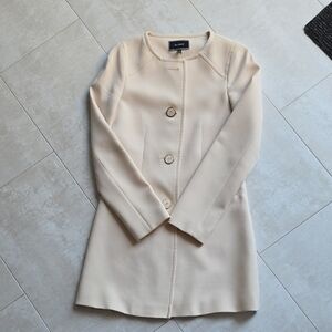 Ladies Cream Round-Neck Button Front Blazer Coat